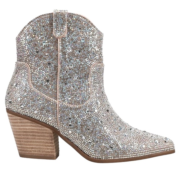 Stunning Brand New Rhinestone Cowboy Boots Fully Embellished Bedazzled Zip Ankle - Picture 3 of 9